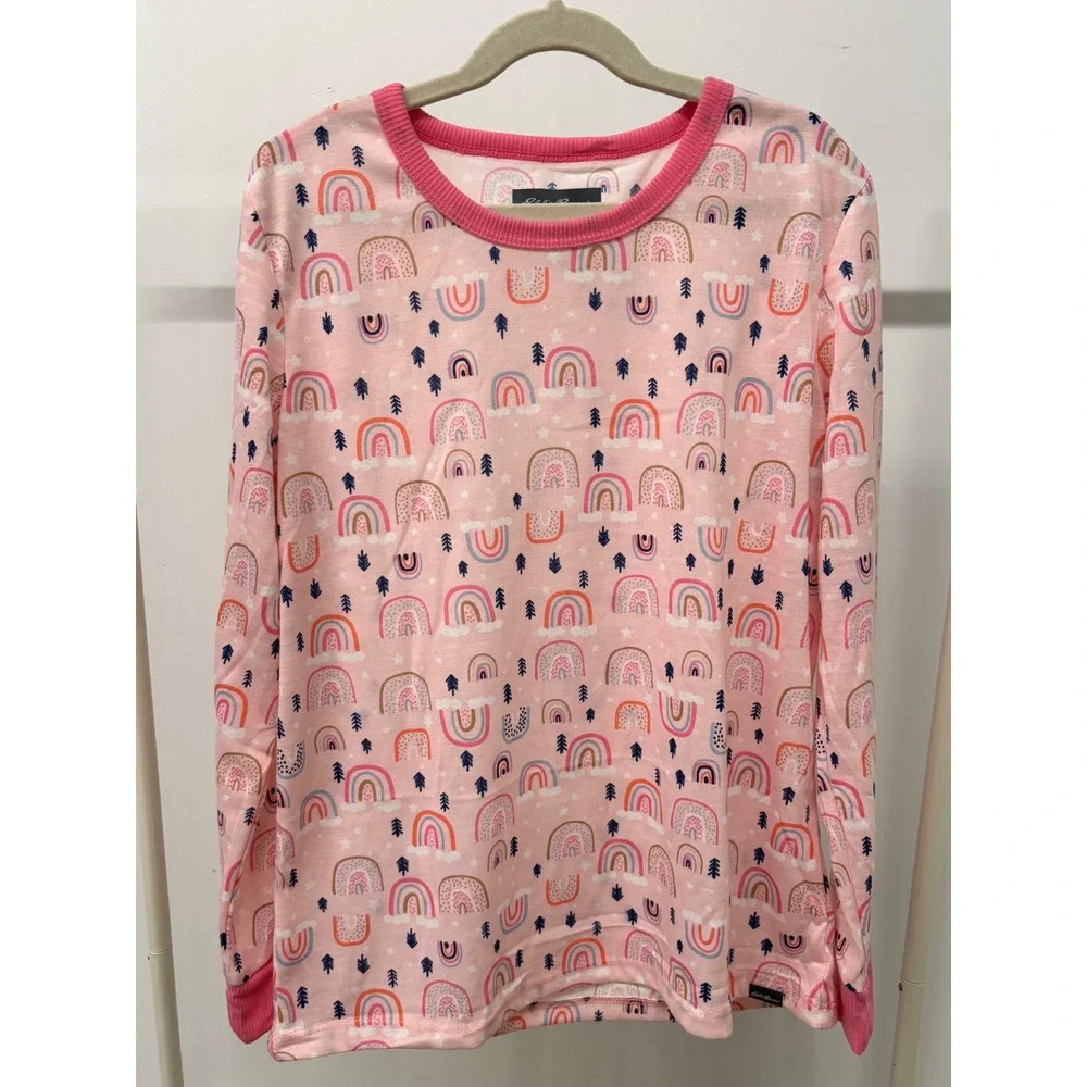 Eddie Bauer Girls Aurora Pink Rainbow Pine Tree Pajama Set 2PC NWT L 14-16